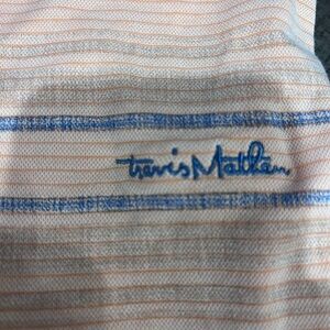 Travis Mathew Orange and Blue Striped Polo
